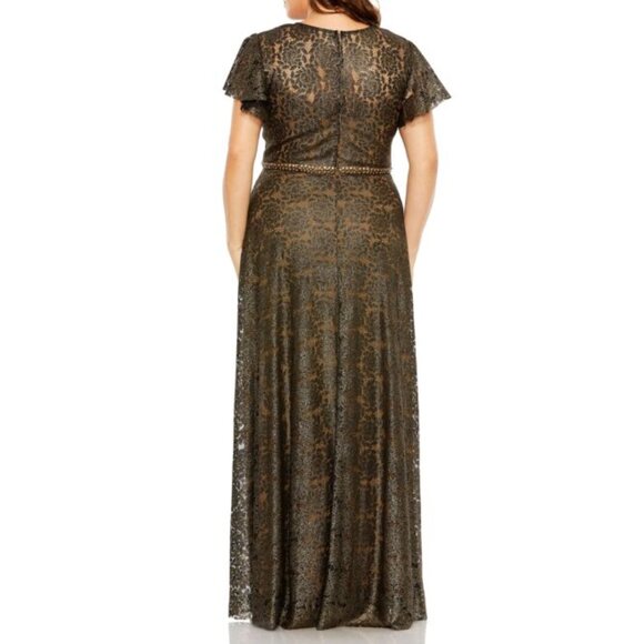 Mac Duggal 49496 Size 20W Black Gold Lace Butterfly Beaded Long Maxi Dress‎ Gown - Picture 4 of 4